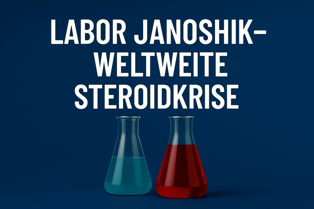 Labor Janoshik – weltweite Steroidkrise Analyse, rote und blaue Laborflaschen